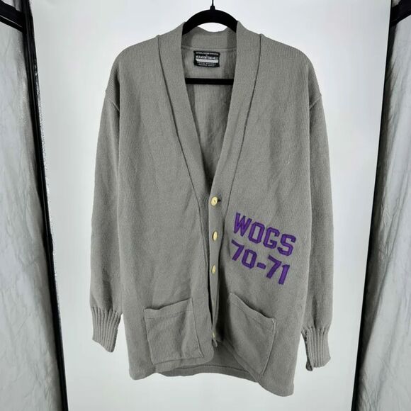 Vintage 70s Miami Knitting Mills Collegiate Cardigan Knit Sweater WOGS Size L